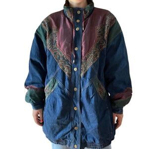 Vintage Womens 1980s Oversized Denim Western Fleece Lined Jacket Coat XL